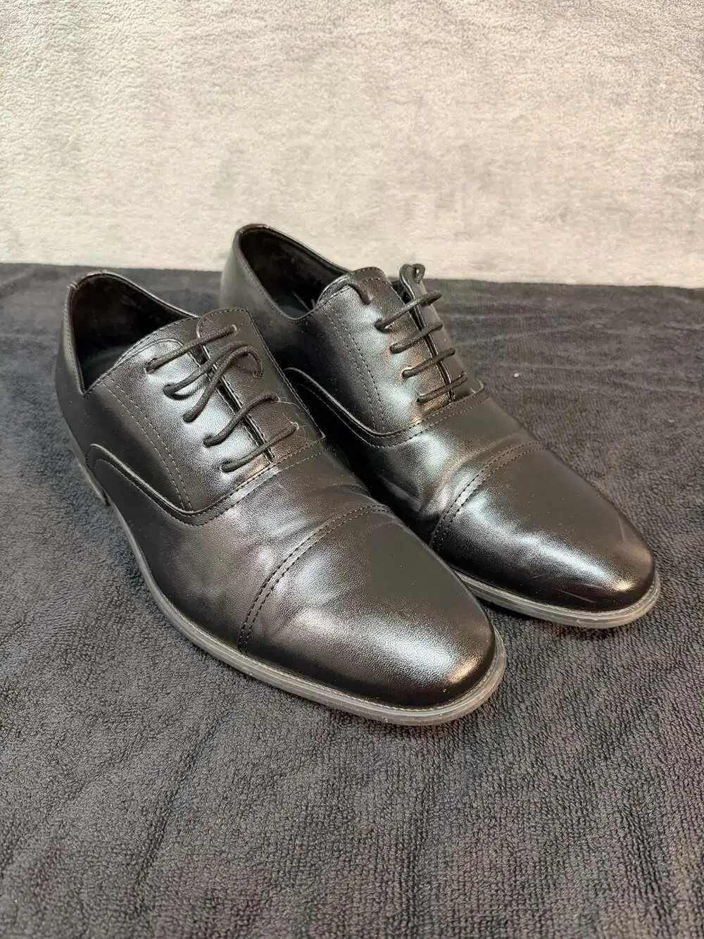 Mens 10.5 Ferro Aldo Black Cap Toe Oxford Dress Shoes